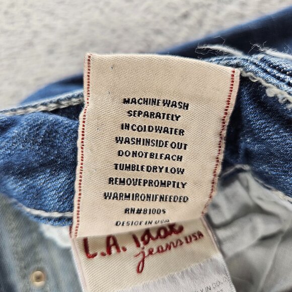 LA Idol Jeans Womens 7 (30x31) Blue Mid Rise Bootcut Rhinestones Embroidered - Picture 6 of 15